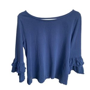 Lilly Pulitzer Navy Blue Ruffle Sleeve Top - Size Medium (6/7)